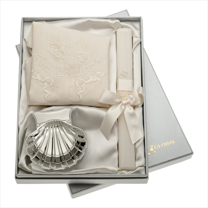 Set de vela, pañuelo y concha metal