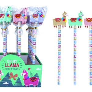 LOTE 24 LÁPICES DE MADERA CON BORRADOR "LLAMAS"