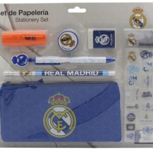 Set papeleria con estuche y pegatinas Real Madrid