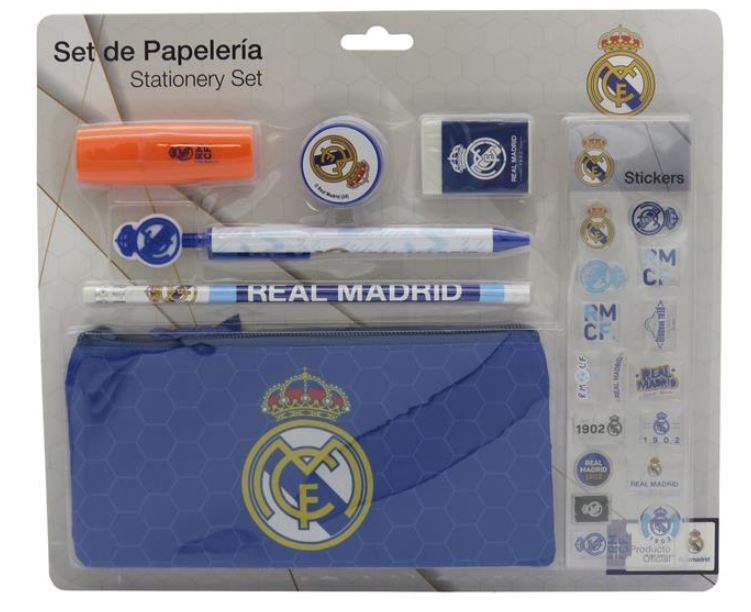 Set papeleria con estuche y pegatinas Real Madrid