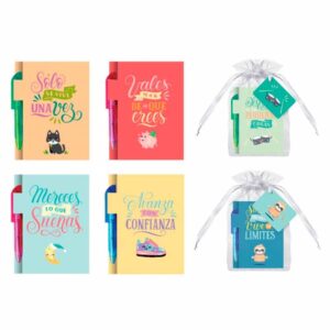 MINI LIBRETA CON BOLÍGRAFO FRASES