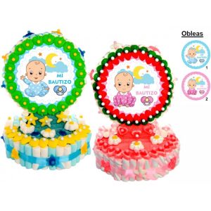Tarta de golosinas oblea Bautizo 3 bases