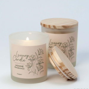 Vela aroma jazmín frasco con tapa madera